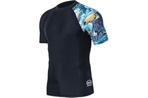 HUGE SPORTS Men's Splice UV Sun Protection UPF 50+ Skins Rash Guard Short Sleeves