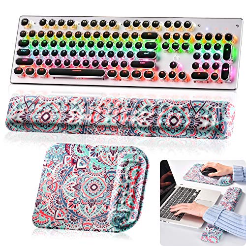 Kit di poggiapolsi per mouse e tastiera, pad per tastiera + tappetino per mouse, poggiapolsi in schiuma a memoria di altezza perfetta + gel antiscivolo per alleviare il dolore al polso Mandala