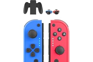 Shiptree Mando Switch, Set 2 L/R Mandos para Switch Inalambrico con Dual Vibración/Gyro Axis para Switch/Switch Lite/OLED, con Soporte Recargable pour Switch Controller - Azul y Rojo