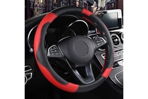 ISTN Unisexe de Sport Style Contraste Couleur antidérapant Sweat Respirant PU 38 cm en Similicuir caches de Volant de Voiture Rouge