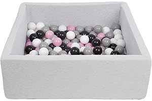 Velinda Piscine a balles pour Enfant, Dimensions: 90x90 cm, Aire de Jeu + 150 balles (Couleurs des balles: Noir,Blanc,Rose Clair,Gris)