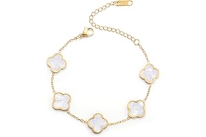 SDZDS Bracelet Trèfle à Quatre Feuilles Porte-Bonheur Femme, Bijoux Chanceux Plaqué Or 18K, Bracelet Élégant pour Fille, Cadeau Saint-Valentin Fête des Mères Noël pour Femme ou Jeune Fille (Blanc)
