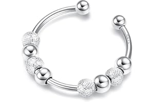 JeweBella Anello Donna Argento 925 Anello Antistress con Perline Anelli Donna Regolabili Aperto Anello di Ansia Spinner Anello Antistress Girevole Gioielli Regali per Donna Ragazze