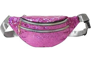 MUNSKT Shiny Waist Bag with Adjustable Strap, 3 Compartments, Smooth Zip, Waterproof Fanny Pack, Bright Laser Flash for Party Carnival Summer