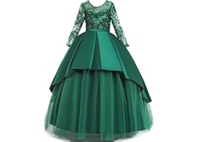 MYRISAM Filles Appliques Dentelle Robe de Première Communion Manches Longues Princesse de Demoiselle d'honneur Robe de Mariée Soirée d'anniversaire Baptême Carnaval Noël Fête Bal