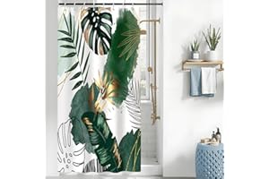 Uiiooazy Tenda Doccia Antimuffa, Tenda Doccia 120x200cm Verde Tropicale Boho Chic Astratta Foglie di Palma Giungla Tende da Bagno Tessuto Lavabile Impermeabile Tende per Vasca da Bagno con 8 Anelli