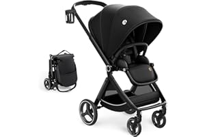ELITTLE EMU Passeggino Reversibile leggero (nero), passeggino portatile, ruote per tutti i terreni, pieghevole compatto, schienale regolabile a 95-175° parasole UPF50+