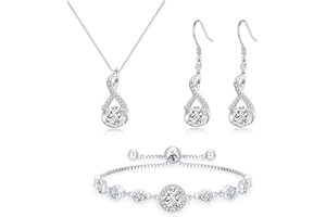 Cangall Women’s Jewellery Sets, 925 Sterling Silver 3PCS Fashion Necklace Bracelet and Earrings Set with AAAAA Cubic Zircon, Infinity Silver Jewellery Set for Wedding Prom Anniversary Birthday Gifts