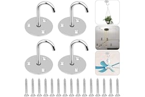 EMAGEREN Gancho de Techo para Colgar, 4 pcs Gancho para Colgar Lampara con Base Redonda Perchero Colgante Techo de Acero Inoxidable Gancho para Colgar Techo con Tornillos para Ventilador/Plantas/Luz