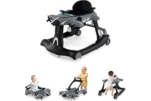 GOPLUS 6 en 1 Trotteur Bébé Garçon Fille, Trotteur Marche Bebe Pliable avec 3 Hauteurs Réglables, Roue Silencieuse, Musique, Lumières, Coussin Doux, Charge 12KG pour 6-18 Mois (Gris)