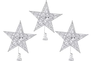 LIOOBO 3 Stücke Glitzer Weihnachtsbaumspitze Metall Christbaumspitze Baumspitze Baumschmuck Spitze Weihnachtsbaum Stern Weihnachtsstern Tischdeko für Weihnachten Deko
