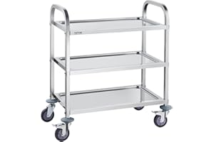 VEVOR Carrello da Laboratorio in Acciaio Inox 3 Ripiani Capacità Carico Totale Massima 181kg, Carrello Sanitario in Acciaio Inox 201 740 x 396 x 860 mm, Carrello per Medicazione da Laboratorio 3 Piani