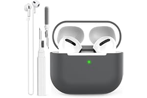 BEAUDOM Silikon Airpods 3 Hülle Case für Airpods 3 [Front-LED Sichtbar] [Kabelloses Laden] mit Airpods Reinigungsstift und AirPods Halteband Kompatibel mit Airpods 3. Generation (Grau)