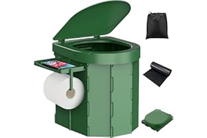 WADEO WC da Campeggio aggiornato, Portatile per Adulti, Pieghevole con Coperchio e portarotolo, Perfetto per Viaggio, Auto (Verde - Porta telefono)