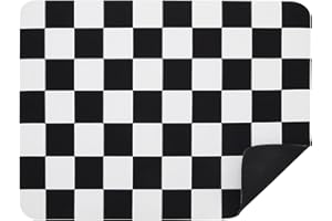 HZPZPP Dish Drying Mat for Kitchen Counter, Checkered Coffee Bar Mat Retro Classic Plaid Pattern Absorbent Coffee Mat Kitchen Drying Mat for Espresso Machine Station(Black)