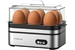 Evoloop Rapid Egg Cooker Electric 6 Eggs Capacity, Soft, Medium, Hard Boiled, Poacher, Omelet Maker Egg Poacher With Auto Shut-Off, BPA Free