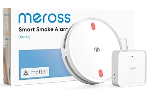 Meross Matter WiFi-rökdetektor med MSH450-hubb | Röd evakuerings-LED, appaviseringar, EN14604-kompatibel, fungerar med Apple Home och Home Assistant. 1 set