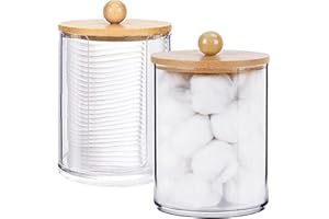 Hwtcjx 2 PCS Cotton Pad Holder, Bathroom Jars, Cotton Pad Storage, Made of PS Material, with Wooden Cover, Durable, Dust-proof and Moisture-proof, for Living Room, Bedroom, Study Room, Bathroom(E)