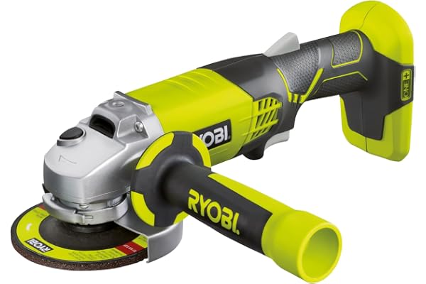 RYOBI - Meuleuse d'Angle Électrique Sans Fil 18V ONE+ Ø115mm - Utilisations sur Métal, Pierre, Parpaing, Ciment et Marbre - Bonne Autonomie - Livrée avec Accessoires - R18AG-0
