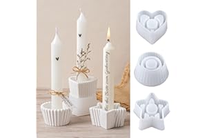YODOYO Silikonform Kerzenhalter, 3 Stück Silikonformen Gießformen Kerzenhalter, Pentagramm, Runder, Herzform Stabkerzenhalter Kerzenformen für Beton, Gips, Kerzen Silikonformen, DIY Weihnachtsdeko