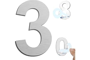 Ywonoby House Numbers - 3 Inch Self Adhesive Metal Stainless Steel Door Numbers Stickers for House Mailbox Apartment Hotel Courtyard - Silver(3)