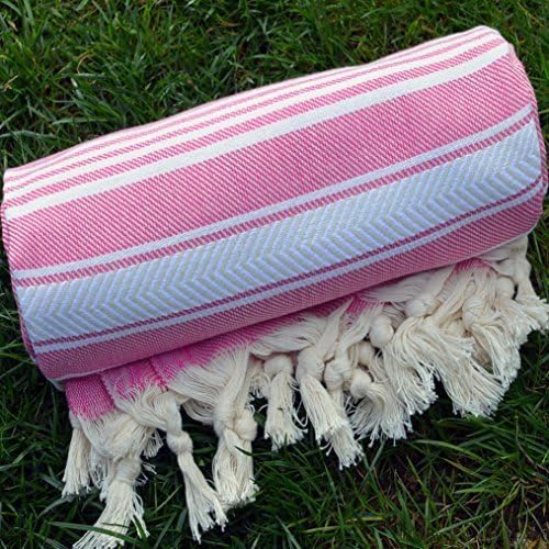 Rose Pink Turkish Towel Peshtemal - 100% Natural Dyed Cotton - for Beach Spa Bath Swimming Pool Hammam Sauna Yoga Pilates Fitness Gym Picnic Blanket (Dandelion Textile)