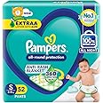 Pampers All round Protection Pants Style Baby Diapers, Small (S) Size, 52 Count, Anti Rash Blanket, Lotion with Aloe Vera, 4-8kg Diapers