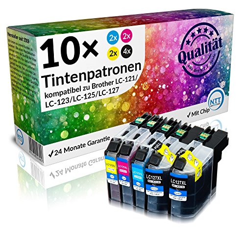 N.T.T.® 10 x Stück XL Druckerpatronen kompatibel zu Brother LC-121 LC-123 LC-125 LC-127 XL DCP-J4110 DW 4110 MFC-J4410 DW 4510 DW 4610 4710 DW Mit Chip