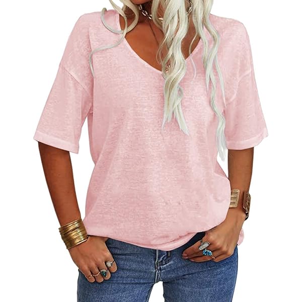 Tankaneo Dames V-hals korte mouwen T-shirt casual losse basic