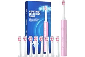 DEMITA Cepillo Eléctrico de Dientes Recargable Rápido en 4 Horas, con Duración de 60 Días - Cepillo Eléctrico Adultos Infantil con 8 Cabezales, 40000 VPM y 5 Modos de Cepillado(Rosa)