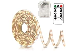 CCILAND 3m Battery LED Strip Lights with Remote Control, 90 LED Lights Strip Waterproof, 8 Modes, Dimmable, Timer, Self-Adhesive, Cuttable for Bedroom Mirror Kitchen Cabinet Patio Decor (Warm White)