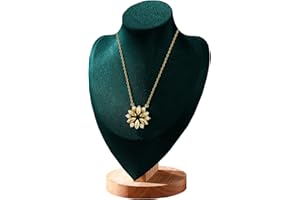 TINGSING Velvet Necklace Display Stand Jewelry Bust Display Stands with Wood Base Mannequin Necklace Pendant Chain Holder Organizer for Jewelry Showcase, Boutiques, Trade Show, Medium, Green