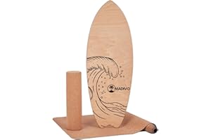 ‎MADIVO MADIVO Balanceboard 3in1 Set | Surfboard + Korkrolle + Korkmatte | Gleichgewichtstrainer Indoor & Outdoor | Balance Board aus Holz + inklusive Rolle und Matte | Surf Skateboard für Koordinationstraining