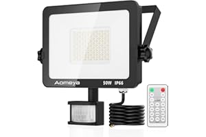 AOMEYA Motion Sensor Outdoor Security Light, 50W LED Floodlights with 3 Color Adjustment, IP66 Waterproof with Remote Control for Garden, Backyard, Garage, Doorways (50, Watts)