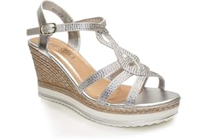 IVACHY Womens Wedge Ladies Crystal Sparkling Sandal Shine Espadrille Platform Shoes Size UK