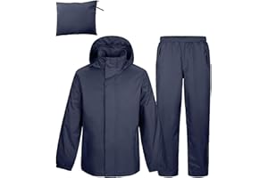 OUTDOOR VENTURES Traje impermeable reflectante para hombre, impermeable al aire libre, chaqueta de lluvia a prueba de viento+pantalones de lluvia transpirable para pesca, senderismo, camping