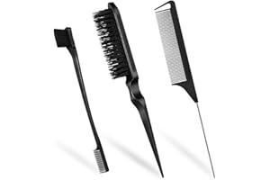 Diffaxy Sleek Bun - Juego de 3 cepillos para trenzas elegantes, cepillo de cerdas para trenzas, cepillo de cerdas para peluquería, mujeres y niños, color negro