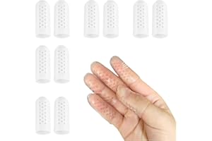 MNIIMALUXE 10 Piezas Protectores de Dedos de Gel de Silicona,Dedales de Silicona con Orificios de Aireación,Protector Dedos Mano Después de Lesiones,Fundas para Dedos Heridas,Material Transpirable (Transparente)