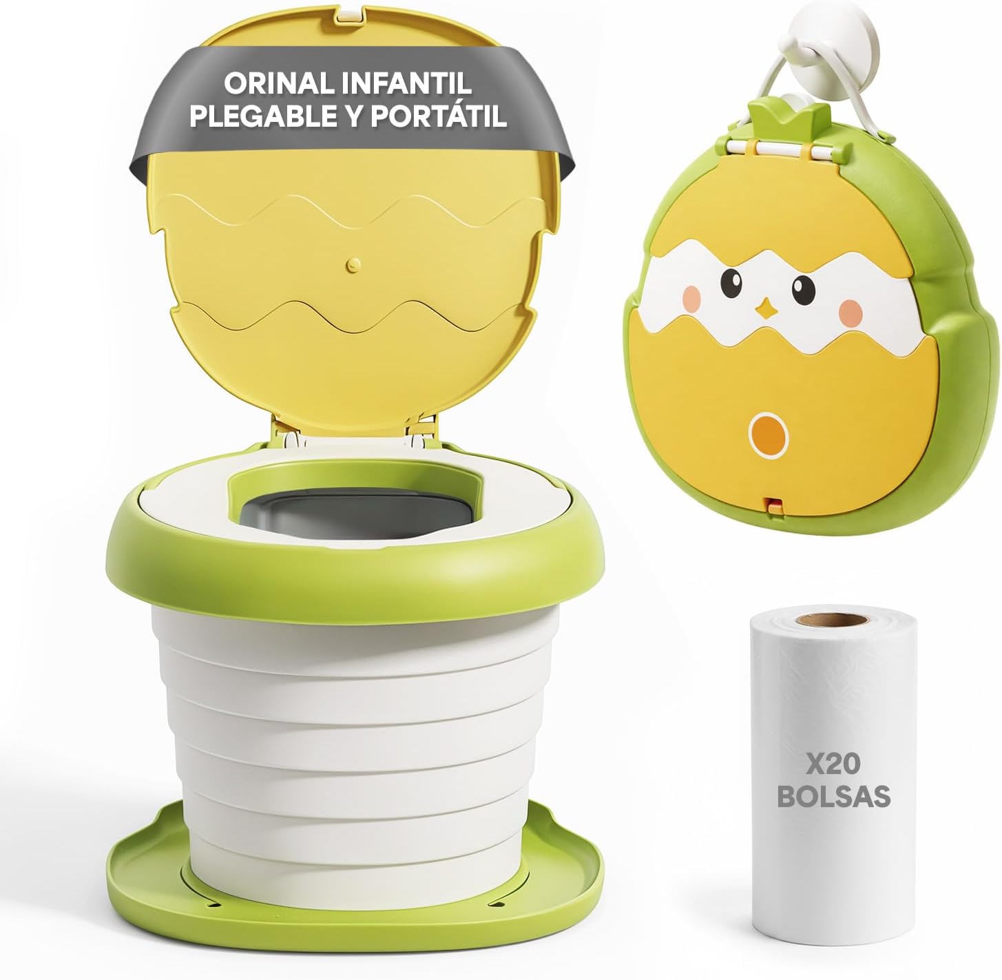 Indiluc Orinales Infantiles Plegable y Portátil – Orinal Bebe seguro y cómodo, Vater para Niños estable hasta 50 kg, antideslizante para aprendizaje del baño en casa y viajes