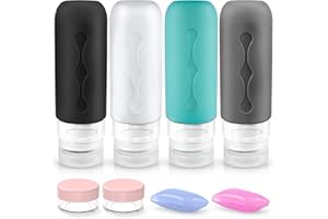 PAMIYO Silikon Reiseflaschen 90ml Set,4 Stück Auslaufsicher Reise Container und Portable Reise Toilettenartikel Set nachfüllbare Flüssigkeitsbehälter für Lotion Körperpflege（Grau）