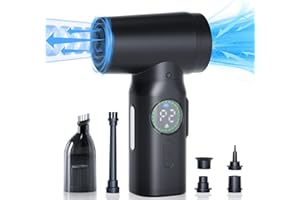 NGTeco Limpiador de Aire Comprimido, 100000RPM Soplador y Aspiradora de Mano 3 en 1 con Batería de 7500mAh, Succión de 6.8Kpa, Pantalla LED y Luz, Inalámbrico para Coche, PC, Laptop, Teclado
