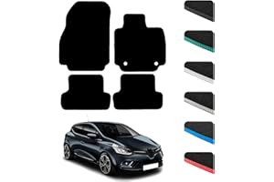 GCM - Car Floor Mats for Renault Clio 2013 to 2019 Full Floor Protection - Anti Slip & Fit Car Mat with Clips Easy to Clean Car Carpet for All-Weather - Black Edging, Carpet