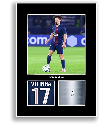 Desire Doue Poster encadré et signé du joueur de football 2024-2025 Format A4 Cadeau pour les fans de PSG : Desire Doue
