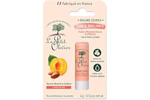 LE PETIT OLIVIER - Baume Lèvres Soin & Brillance - Huile D'Amande Douce et Abricot - Nourrit, Illumine & Sublime - Lèvres Sèches - Huiles 100% Végétales & Beurre de Karité - Fabriqué en France - 4 g