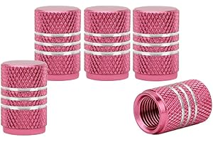 SENZEAL Valve Cap Car Aluminum Alloy Dust Caps for Car Tire Motorcycle Bike Valve Stem Cover Silver Around Design Pink 5 Pack