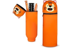 MPXEAVG Trousse Ecole 2 en 1 en Silicone Souple, Trousse Silicone Verticale, Panda Pochette de Stylo, Fermeture à Glissière, pour Fournitures Scolaires de Grande Capacité (Tigre)