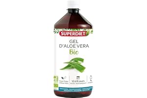 SUPERDIET - GEL D'ALOÉ VERA BIO-Digestion, Transit & Beauté - Pulpe fraîche, Récoltée à la main- Fabrication française- Bouteille de 1L