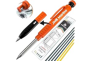JMB MARINO Crayon Chantier Pro+ 7 mines Multi-Supports + Taille Crayon + Grip Ergonomique Porte Mine Chantier pour Charpentier Menuisier Bricolage Dessin Tracer Gras Bois Metal Béton Carrelage Menuisier JMB Pro+