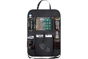 ZQSFPK Car Seat Organiser, Car Tidy Organiser Back Seat, Car Organiser Back Seat for Kids, Back Seat Organiser with 5 Pockets, with 10 Inch Touch Screen Tablet Holder, to Storage Toys, Books, Drinks