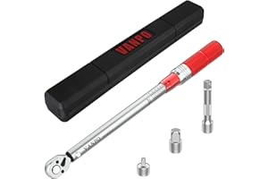 VANPO Clé Dynamométrique 3/8", Clé de Torsion 10-110Nm, Précision ± 3% Clé à Cliquet avec Barre d'extension de 7,5 cm, 1/2" Adaptateur & 1/4" Adaptateur pour Autos, Moto, Vélos Route y Montagne